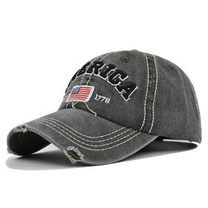 Dark Green American Distressed Baseball Cap, 1776 American Flag USA, Men's Women
